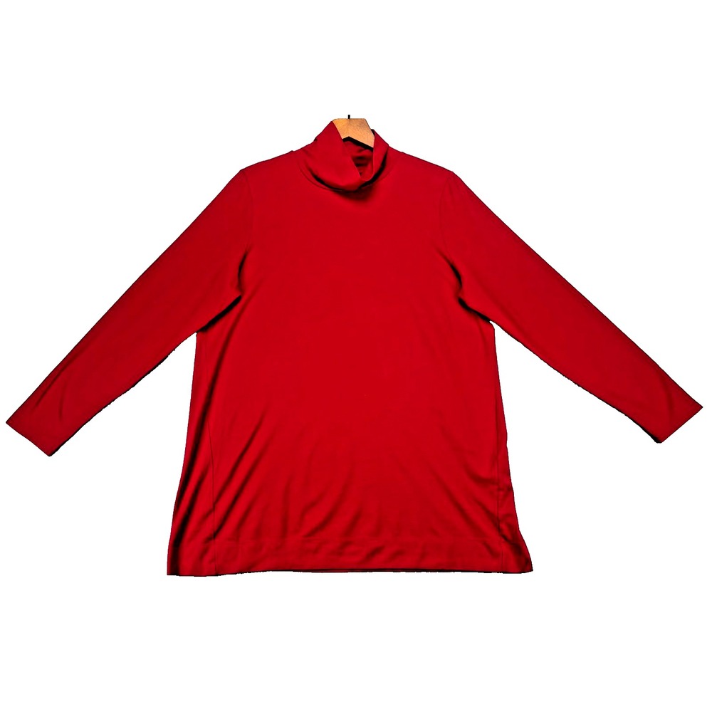 J.Jill Luxe Supima Red Turtleneck Tunic Top Women's Large Long Sleeve